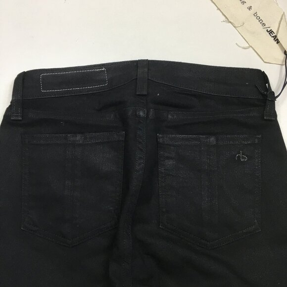 NWT RAG & BONE Black Coated Zip Pockets & Ankle Slim Fit Skinny Jeans - Picture 10 of 12
